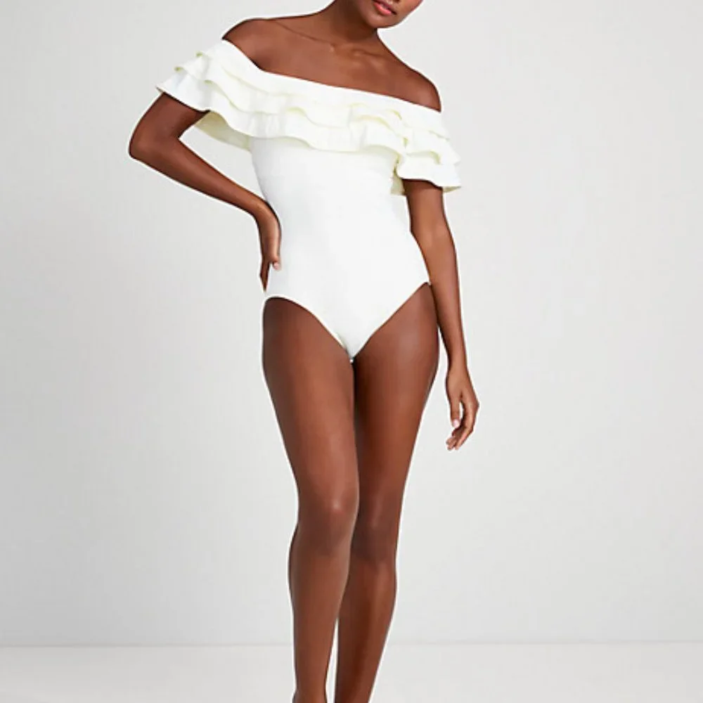 🔆🌴 kate spade  palm beach ruffle off the shoulder swimsuit xs~ 🔆🌴Last One!